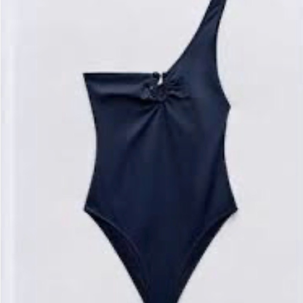 Zara women’s Sz S asymmetric one shoulder navy One Piece Swimsuit summer travel
